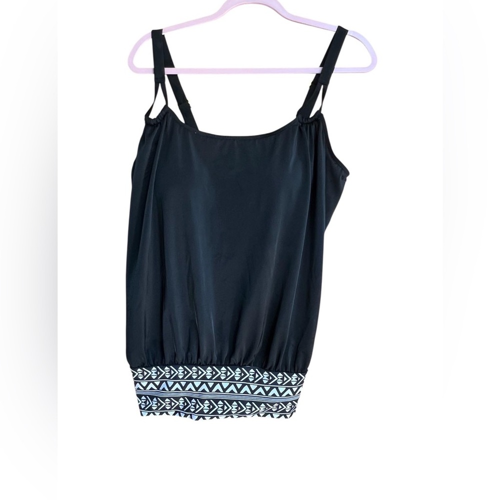 Black and Blue Embellished Sleeveless Camisole Bathing Suit Tankini FULLFITALL